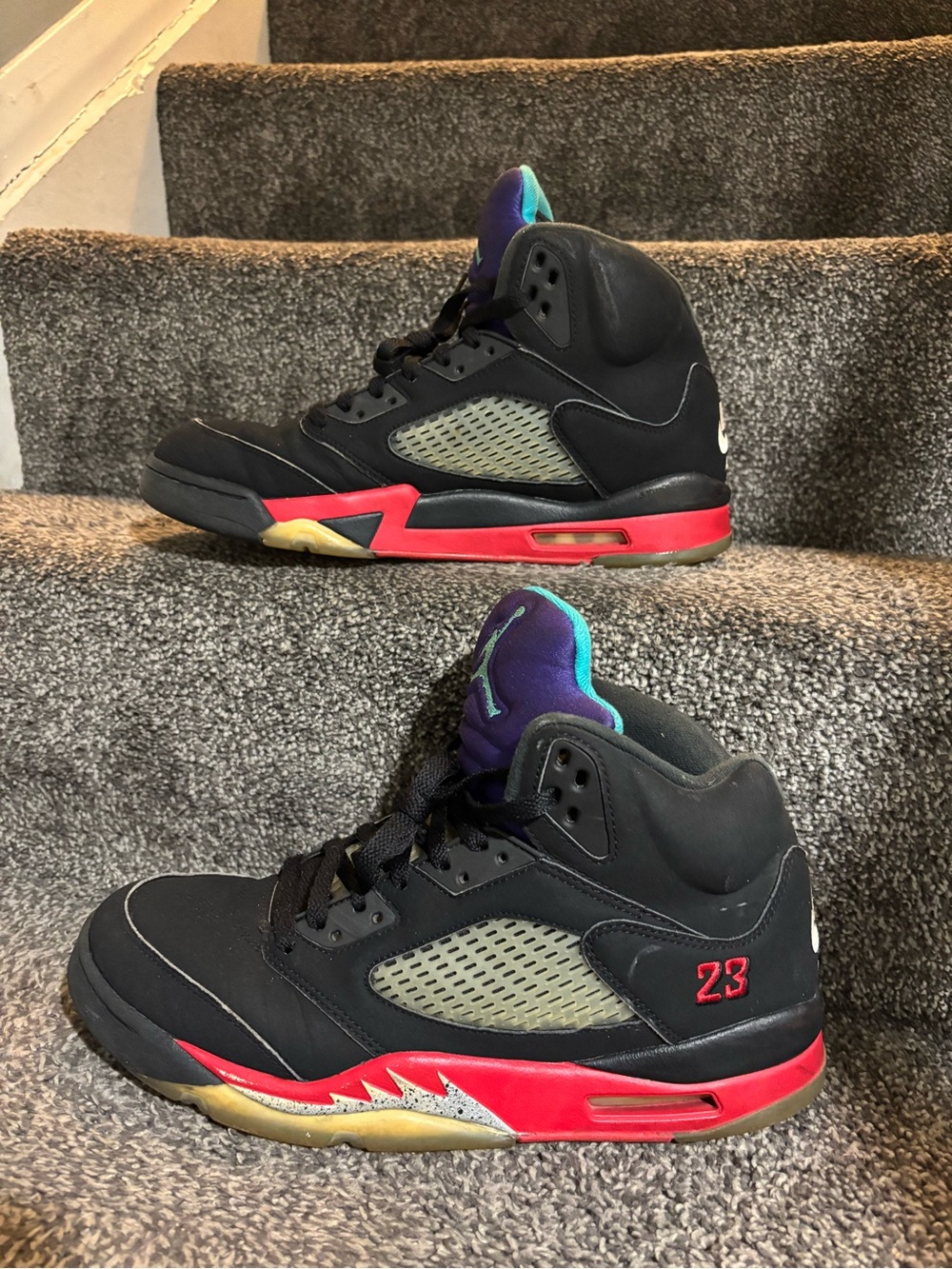 Nike Air Jordan 5 Retro Top 3 in Black, Red, and Grape size 12